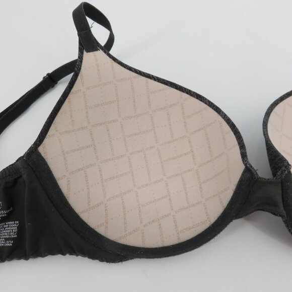 Victorias Secret 34C Padded Perfect Coverage Bra Heather Gray Black Underwire - Picture 10 of 16